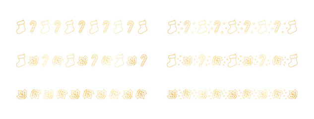 Christmas themed decorative border and text divider set, Christmas Stocking, Candy Cane and Mistletoe Pattern Doodle. Vector Illustration.