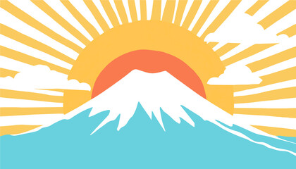 日の出と富士山のイラスト（背景画像） - obrazy, fototapety, plakaty