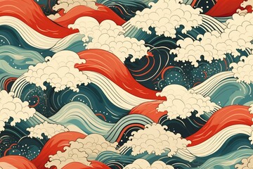 Japanese-inspired abstract waves pattern. Generative AI