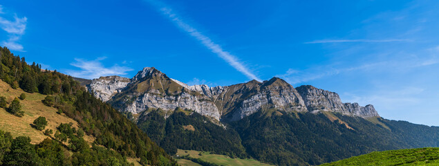 La Tournette at the Col de la Forclaz and the Alpine panoramic above Lake Annecy, Haute Savoie, France - 664772431