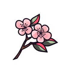 Obraz na płótnie Canvas Minimalistische Kirschblüte mit Zweigen und Blättern Symbol Illustration Vektor