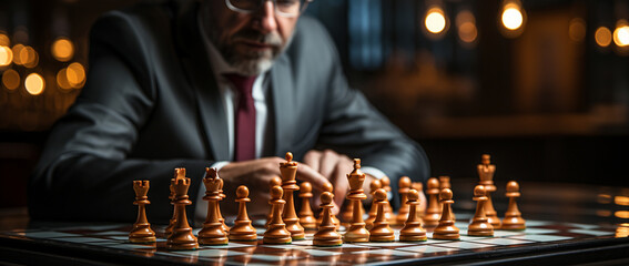 Unternehmerische Taktik: Schachspiel im Business-Kontext - obrazy, fototapety, plakaty