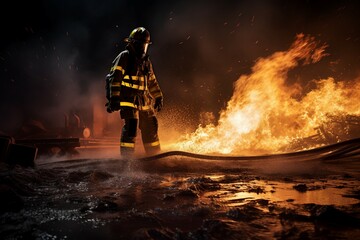 Heroic Firefighter Battling a Fierce Blaze - Courage in Action