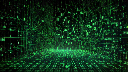 Binary Code Art Mysterious Black and Green Background