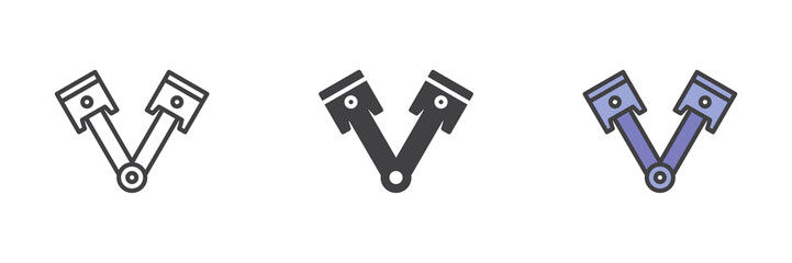 Car piston different style icon set