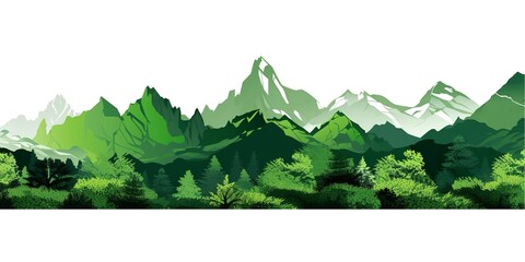 Green mountain ranges on white background.