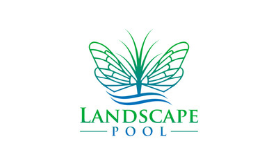 Luxury Landscape Pool Butterfly Lawn Logo Design Vector Icon Symbol Illustrations. A multifunctional logo that can be used in many Landscape hardscape business companies and services.