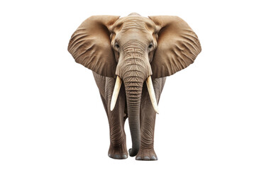 Portrait Stunning African Elephant is Standing on a Clear Surface or PNG Transparent Background.