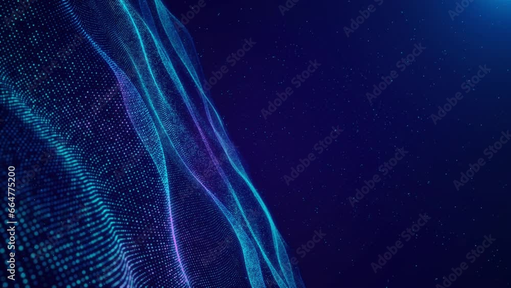 Poster abstract futuristic particles wave lines flow of particles stage background, data visualization, cyb
