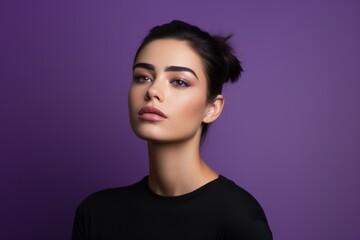 Fototapeta premium Fictional Casual Woman Facial Expression. Isolated on a colored background. Generative AI.