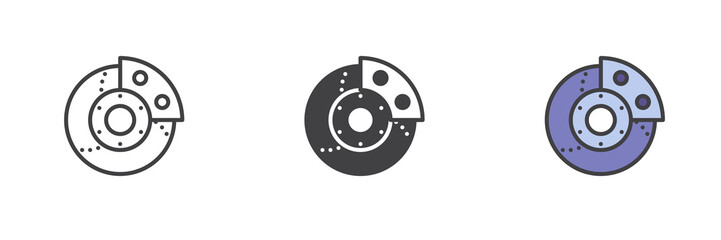 Car brake disk different style icon set