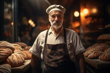 Photo sur Plexiglas Pain A baker man baking loafs of breads in his bakery