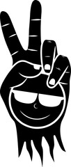 silhouette and vector illustration design of two fingers forming a peace symbol accompanied by a smile emoticon