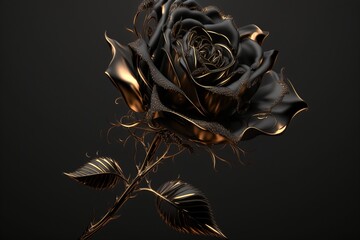 A luxurious black rose with golden accents