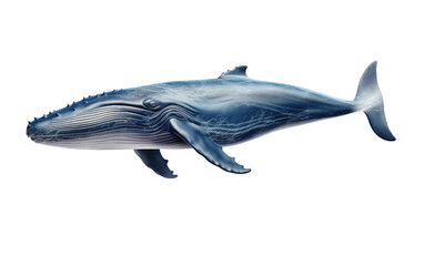 Beautiful Blue Whale Moving Left on a Clear Surface or PNG Transparent Background.