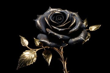 A luxurious black rose with golden accents