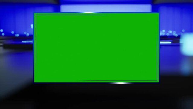 Background for TV news broadcast with green screen. Virtual studio with green screen 