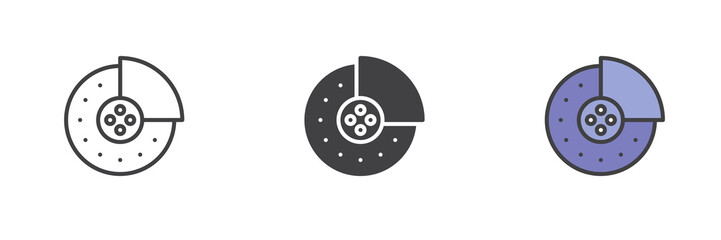 Car brake pads different style icon set