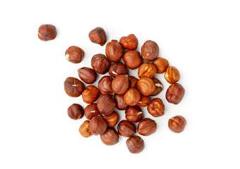 Pile of hazelnuts isolated on white background