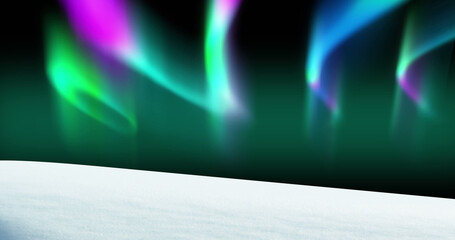 Aurora borealis northern lights and snow on green background