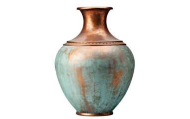 Stunning and Big Aged Copper Patina Vase on a Clear Surface or PNG Transparent Background.