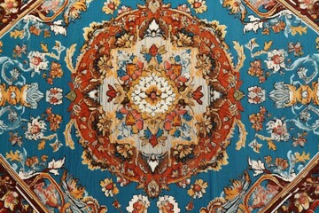 Patterned textile with intricate design resembling traditional Persian carpet. Generative AI