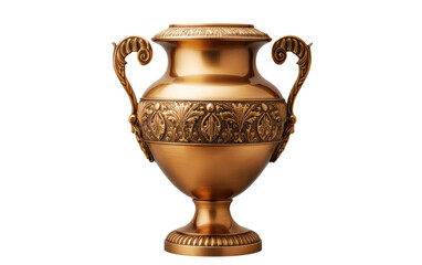 Unique and Shining Antique Brass Urn Vase on a Clear Surface or PNG Transparent Background.