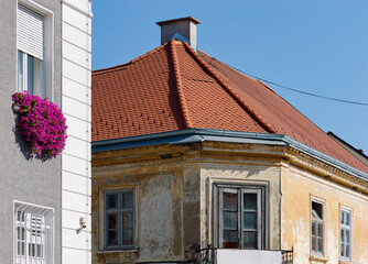 View of the facade of an old building in the center of Samobor, Croatia