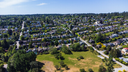 Rows of houses all the way to the horizon. Taken over West Point Grey, Vancouver, BC. 