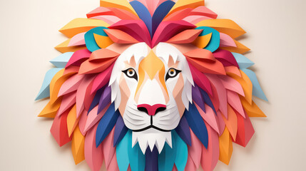 Lion made in paper cut craft,  Layered paper,  Paper craft,  Minimal design,  Pastel color