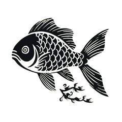 japanese style vintage fish illustration isolated on white, ai tools generated image