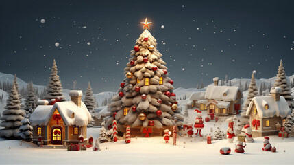 christmas tree and snowman 3d