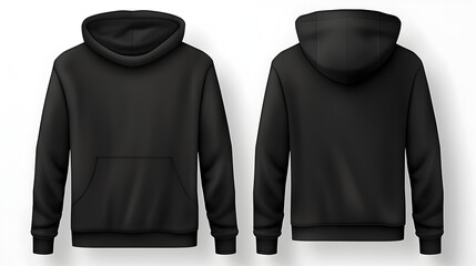 Black front and back view tee hoodie hoody sweatshirt on white background cutout, Mockup template for artwork graphic design