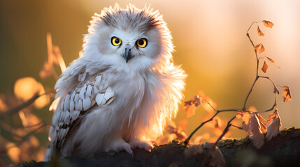 Cute fluffy white owl, multidimensional layering with magical vibes