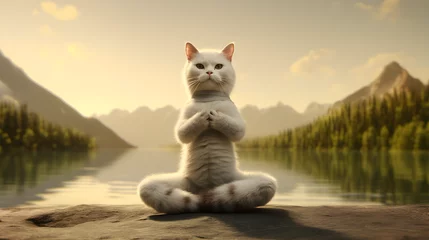 Fotobehang Cat yogi practices yoga and leads an active healthy lifestyle © Taisiia
