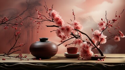Japanese Aesthetic With Pot Fan, Happy New Year Background, Hd Background