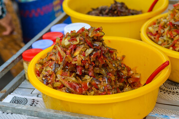Closeup of Thai Cucumber Sauce Chau Doc Market, An Giang Province, Vietnam
