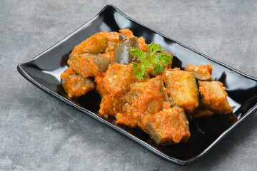 Terong Balado, stir fried eggplant with spices, traditional Indonesian food.
