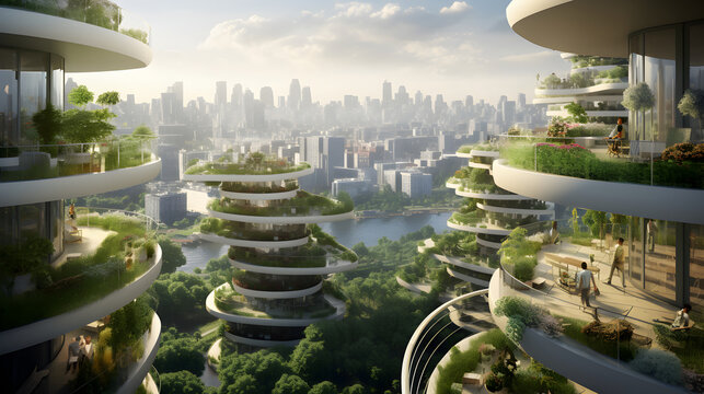 Future city with green gardens everywhere