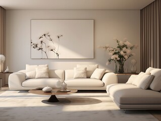 3D rendering of the modern living room with couches and furniture generative ai
