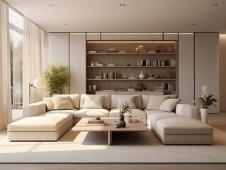 Fototapeta na wymiar 3D rendering of the modern living room with couches and furniture generative ai