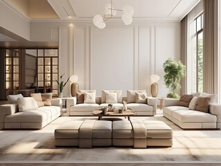 3D rendering of the modern living room with couches and furniture generative ai