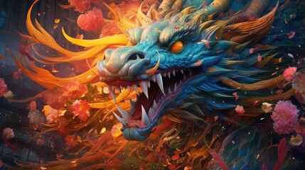 chinese dragon in the temple - obrazy, fototapety, plakaty