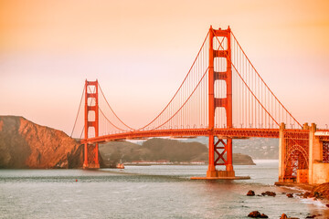 Beautiful view of the Golden Gate Bridge in San Francisco, pastel colors. Concept, travel, world...