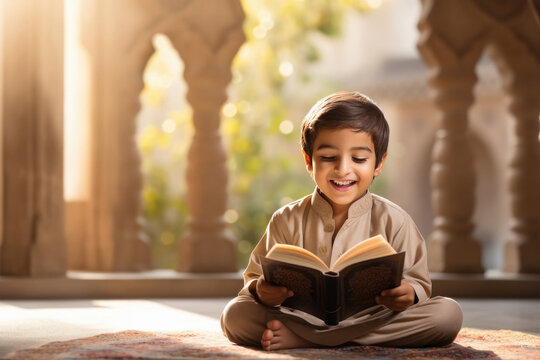 little muslim boy reading the quran
