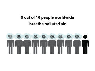 Silhouettes of ten people with the text 9 out of 10 people worldwide breathe polluted air