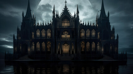 Fototapeta na wymiar Gothic Architectural: Exploring the Intricacies of a Timeless Building in dark background. Halloween concept