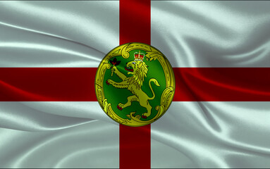 3d waving realistic silk national flag of Alderney. Happy national day Alderney flag background. close up