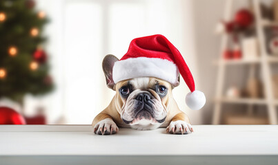 Hund mit Weihnachtsmannmütze - obrazy, fototapety, plakaty