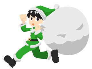 Santa Claus boy carrying a big bag